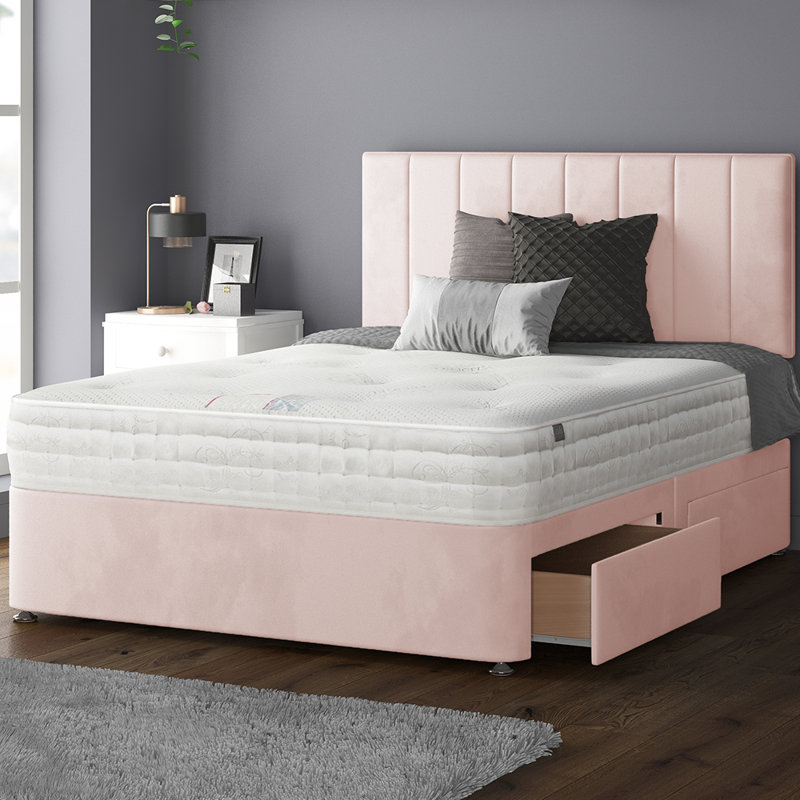Ohioville Divan Bed Base, Small Double (4'), Pink, 2 Foot-end Drawers