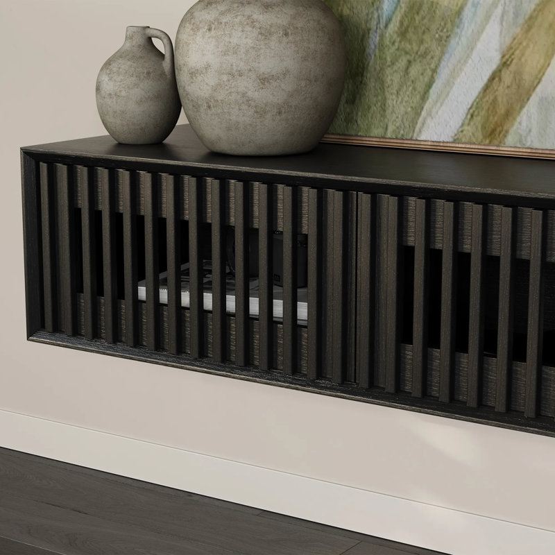 Meuble télé moderne avec lumière DEL, H 11,02 po x L 62,99 po x l 15,75 po, Noir