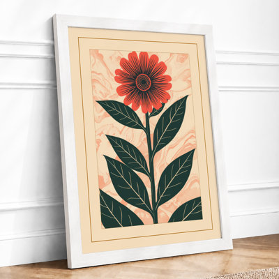 Red Gerbera Daisy Botanical - Framed Print