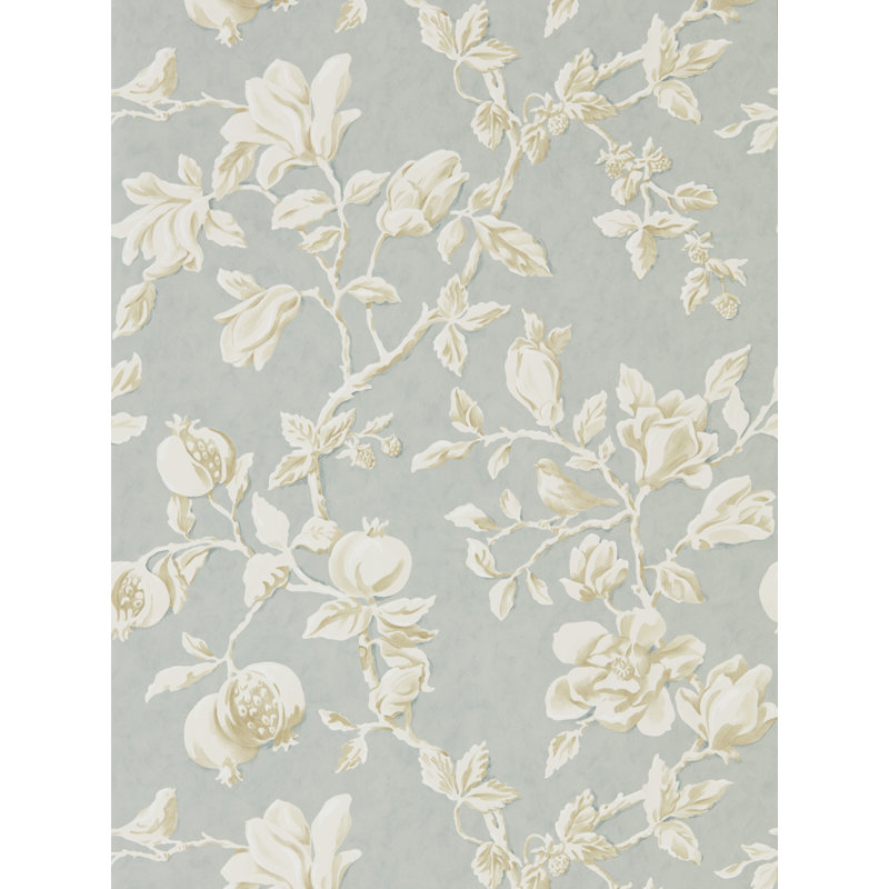Magnolia & Pomegranate Wallpaper, Gray Blue/Parchment