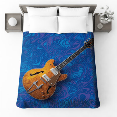 Orange Electric Guitar Quilted Bedspread All Sizes