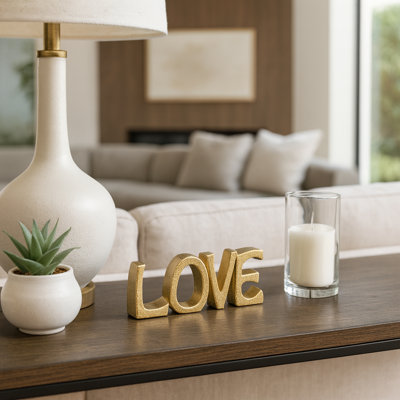 LOVE Sculpture for Kitchen Decor and Decorations for Living Room - Decorative Objects for Home Decor – Modern Statues Accent for Shelf, Mantel, Bookcase, Entryway, or Desk Display in Home Offices, Bedrooms, and Hallways – 8", Gold
