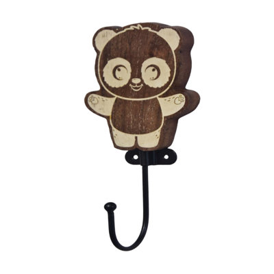 2 Wooden Panda Wall Hooks