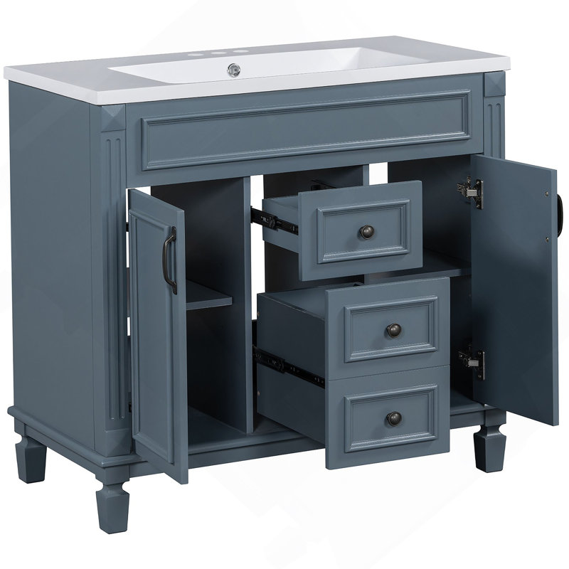 Meuble-lavabo moderne 36 po avec lavabo supérieur, Bleu
