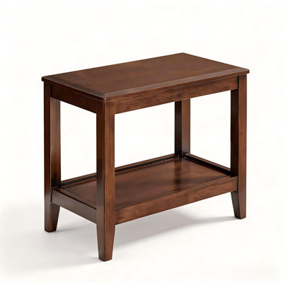 Table d'appoint, table de bout rectangulaire en bois massif avec tablette de rangement, table basse à 2 niveaux pour le salon, petit canapé en bois d'hévéa, table de chevet H 19,69 po x l 13,39 po x P 23,62 po (noyer)