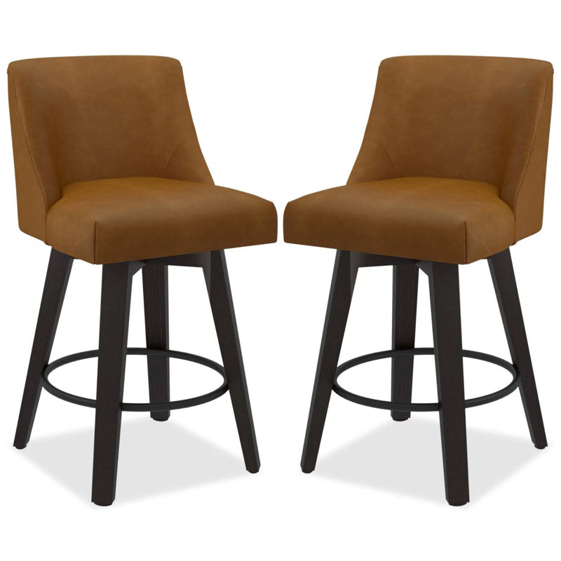 26" Height 360° Swivel Counter Bar Stools Faux Leather Upholstered Kitchen Island Stools, Wrinkle-Resistant & Wipe-Clean (2-Stool Set)