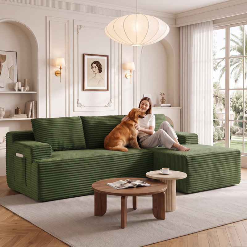 Boneless 96" Sectional Couches For Living Room Modern Modular L-Shape Cloud Sofa Compression-Boneless Deep Seat Couch With Chaise