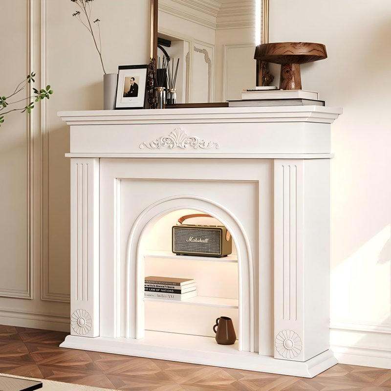 Armoire d'entrée de cheminée en bois massif et chêne blanc, H 43,31 po x l 47,24 po x P 13,78 po