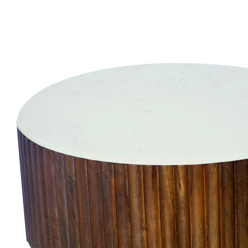 Transitional Fluted Marble Round Accent Side Table