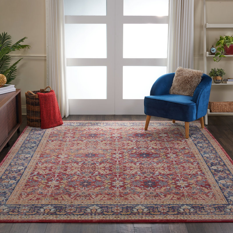 Tapis rouge d'inspiration persane Raymond, Rectangle 8 pi 10 po x 11 pi 10 po