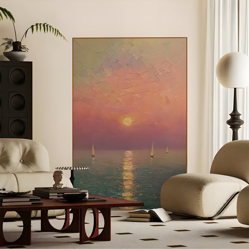 Paravent Sunrise Seascape, Bleu / jaune / rose / orange / mauve / or, H 70,87 po x l 39,37 po x P 1,57 po