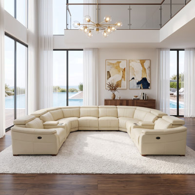 Mietoon Leather Match Large Seating Power Recliner Sectional