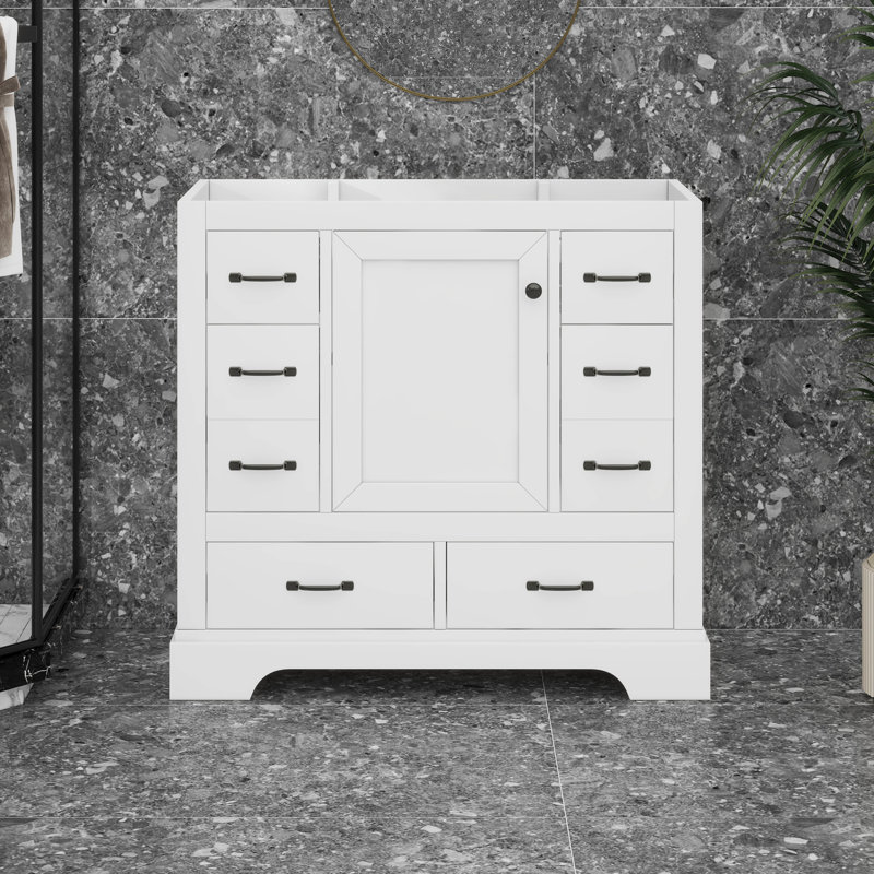 36" Bathroom Vanity without Sink, 6 Drawers, Multi-Functional Drawer Divider, White