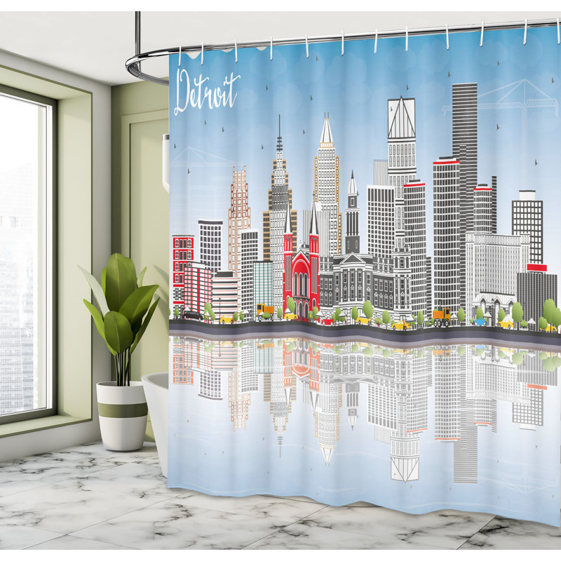 Detroit Skyline Multicolor Waterproof Fabric Shower Curtain
