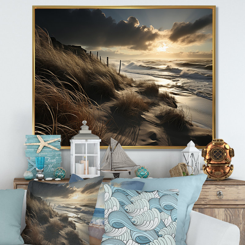 «Beach Photo Dune Dreams V», reproduction sur toile, Cadre doré à une seule photo, H 34 po x l 44 po x P 1,5 po