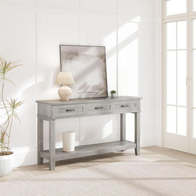 Console avec 3 tiroirs et tablette de rangement ouverte, canapé-lit en bois à 2 niveaux pour canapé d'entrée, salon, couloir et vestibule