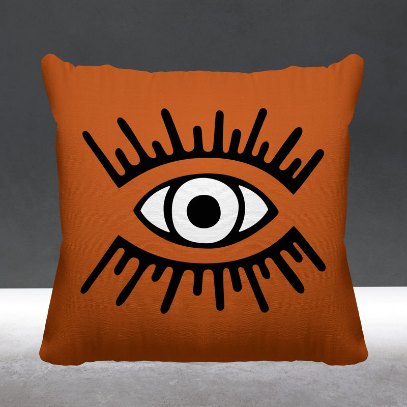 Coussin intérieur / extérieur Miranda Evil Eye, L 19 po x H 19 po, Orange