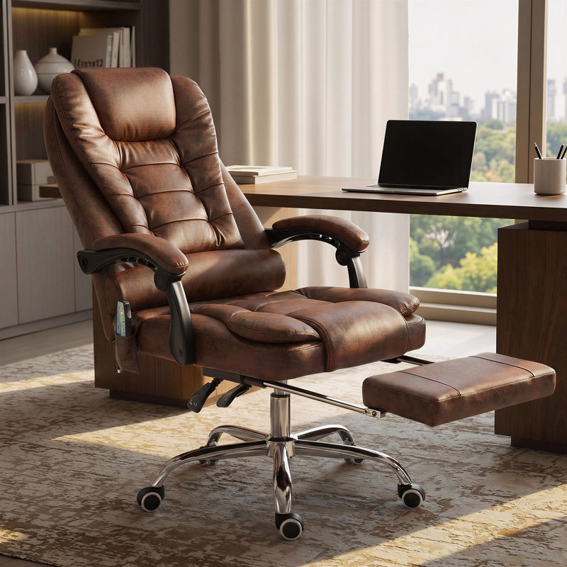Barkett Upholstered Executive Chair with Massage Feature, Brown, Microfiber / Microsuede
