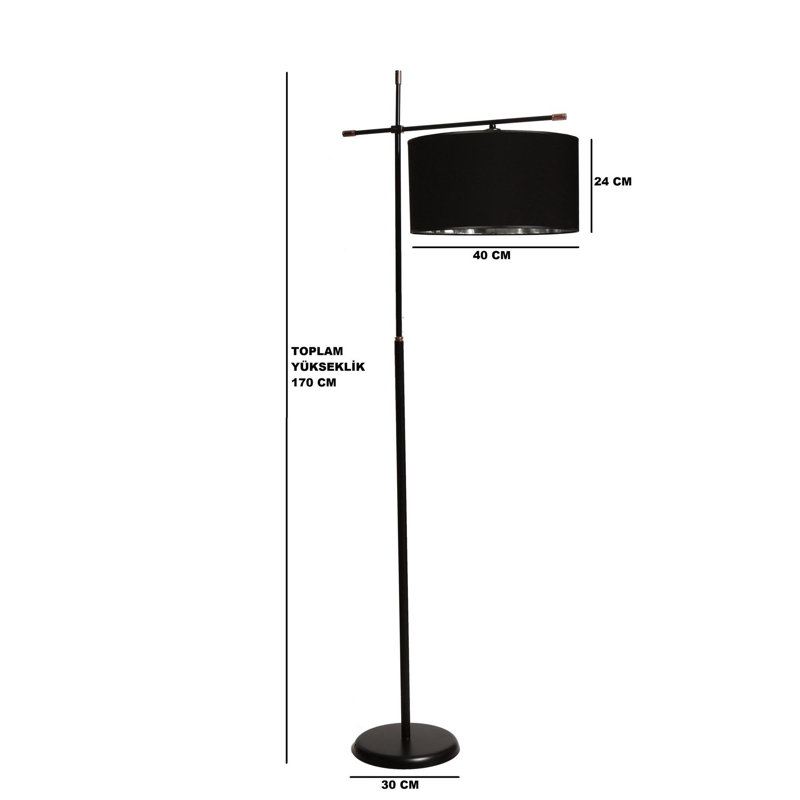 Lampe sur pied moderne Luro avec structure en métal, finition noire et chrome, hauteur de 67,0 po | Abat-jour de 17,7 po de diamètre | Douille E27, 60 W maximum | Élégant interrupteur marche / arrêt sur câble, peinture électrostatique séchée au four durable | Parfait pour le salon et la chambre à coucher