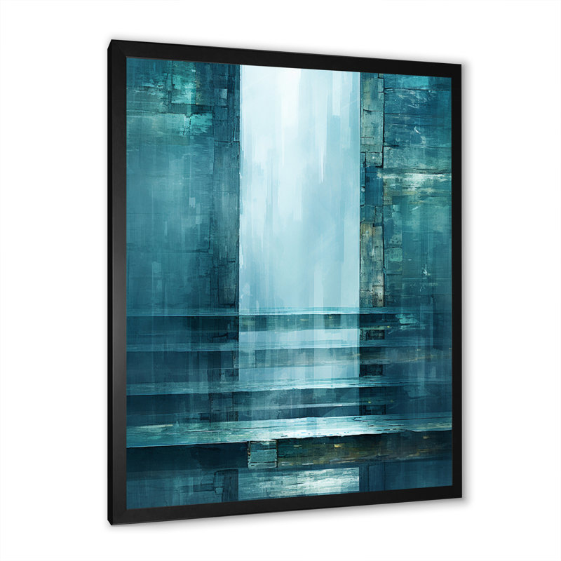 Décoration murale porte à l'autre côté turquoise I - Collages abstraits, H 32 po x l 24 po x P 1 po, Cadre simple noir