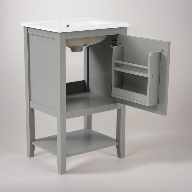 Nurettin 20'' Free Standing Single Bathroom Vanity with Ceramic Top, Gray
