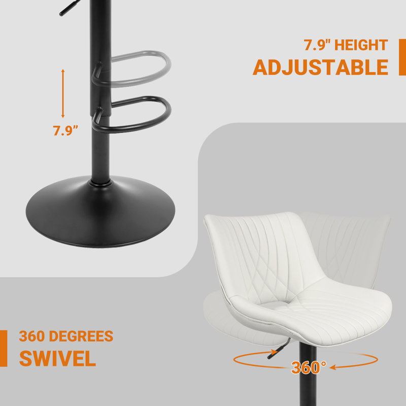 White Adjustable Swivel Faux Leather Counter Stools with Metal Base