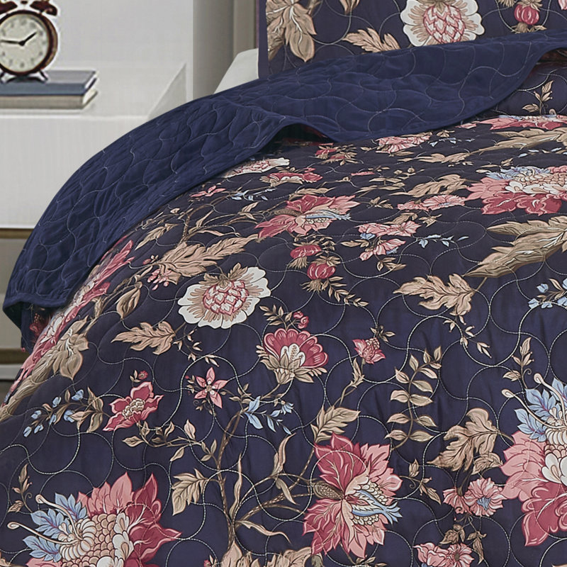 Ensemble d'édredon en microfibre 3 pièces Floral Elegance - Ensemble de literie imprimé chic avec motifs floraux complexes