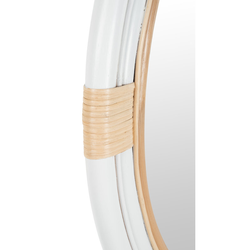 Rattan Frame Round Mirror, White