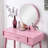 Contemporary Wood Vanity And Stool Set, Pink-1722280676