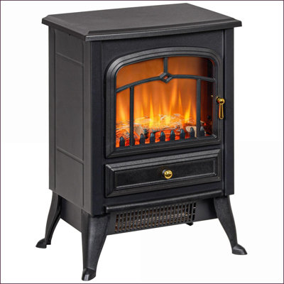 Chaufferette électrique, poêle autoportante avec flammes et bûches à DEL réalistes, 750 W / 1500 W | Noir | Métal