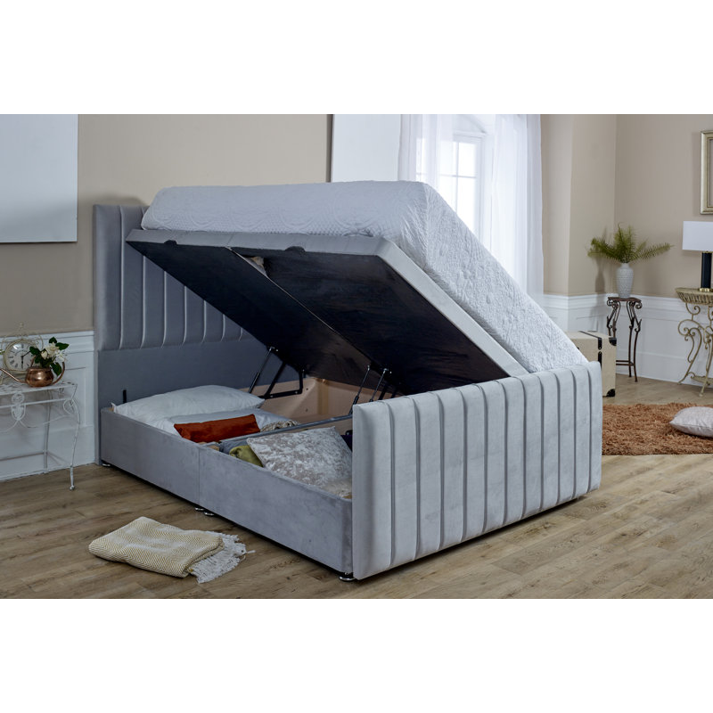 Adren Upholstered Ottoman Storage Bed, Silver, Kingsize (5')