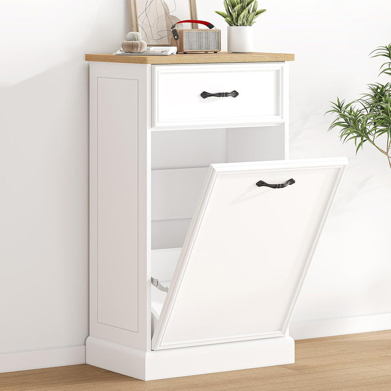 Double Tilt-Out Trash Cabinet with 20 Gallon Storage, Freestanding Pet-Proof Garbage Can Cabinet for Kitchen