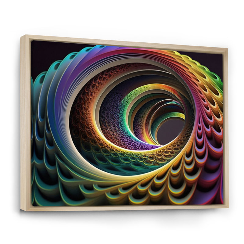 Neon Rainbow 3D Spiral I - impression, H 30 po x l 40 po x P 1,5 po, Cadre naturel flottant