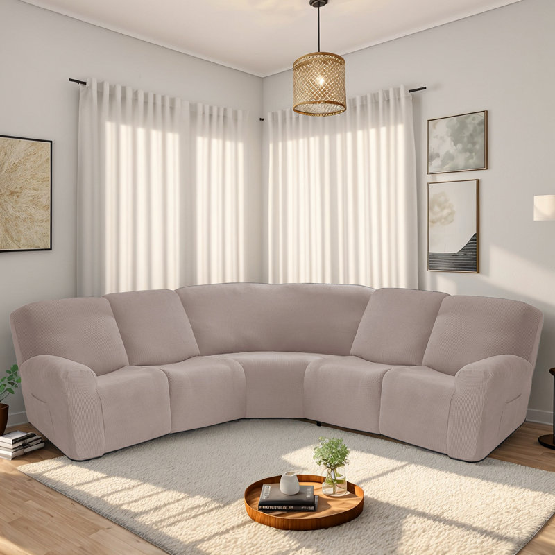 Housse pour canapé modulaire de coin carré (5 places), Brun clair