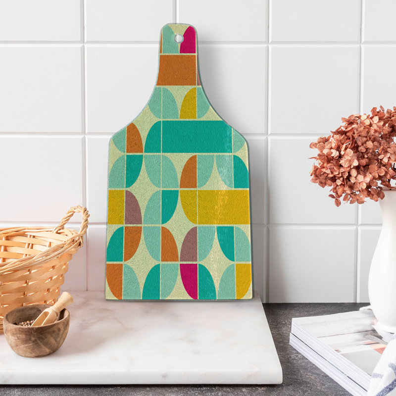 Ambesonne Retro Tempered Glass Cutting Board Funky Mosaic Forms Multicolor