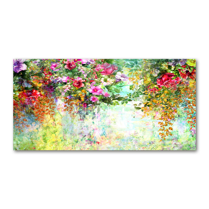 Multi-Coloured Flowers - Wrapped Canvas Print, 50cm H x 100cm W