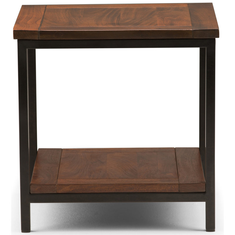 Table de bout industrielle en bois de manguier et métal avec tablette de rangement ouverte Moreland Skyler, Brun cognac foncé