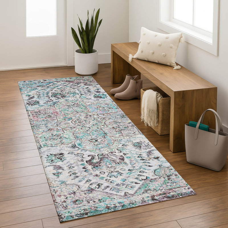 Premium Machine Washable Mayfield AMF2138 global Rug, Sky, 2'3" x 7'6" Runner