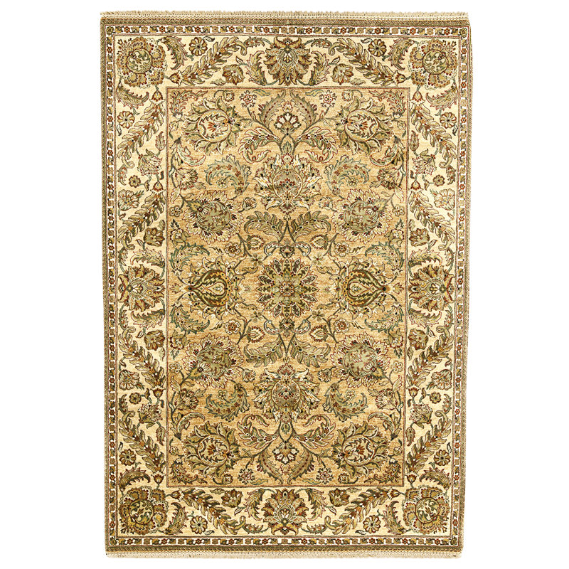 Hand Knotted Wool Area Rug in Gold