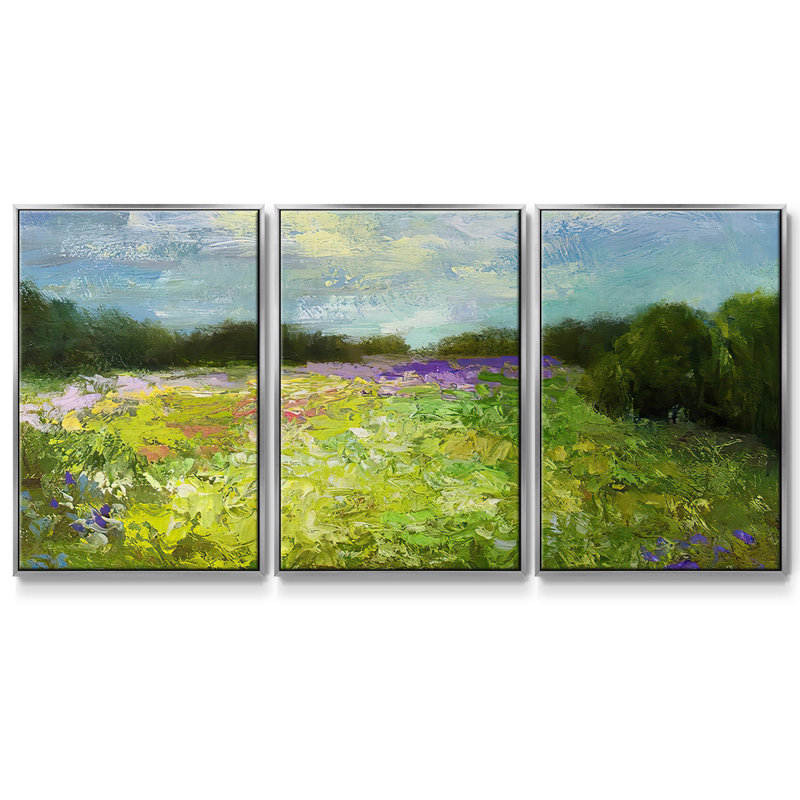 «If I Had A Flower», reproduction sur toile 3 pièces, H 36 po x l 75 po x P 2 po, Encadrement argenté