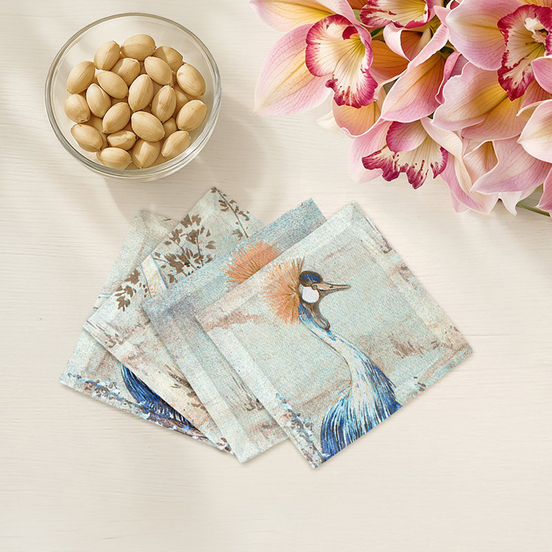 Crested Crane Cotton Sateen Cocktail Napkins, Burnt