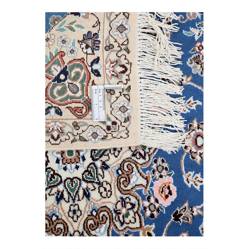 Blue Fine Hand Knotted Persian Silk & wool Nain 2'3"X 3'3"