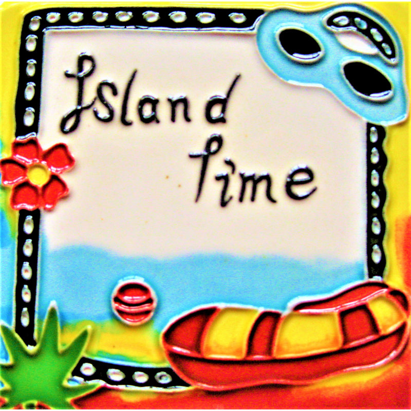 Island Time Multicolor Ceramic Art Tile Coaster 4x4"