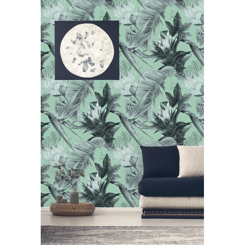 Murale à peindre rétro-feuilles exotiques, l 25 po x L 50 po