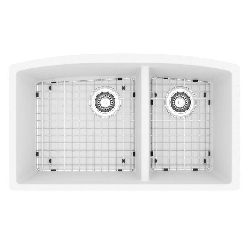 Ensemble d'évier de cuisine à double cuve 60/40 Karran Quartz 32 "X 19-1 / 2", Blanc