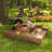 Wooden Backyard Sandbox with Built-in Corner Seating and Mesh Cover, Espresso