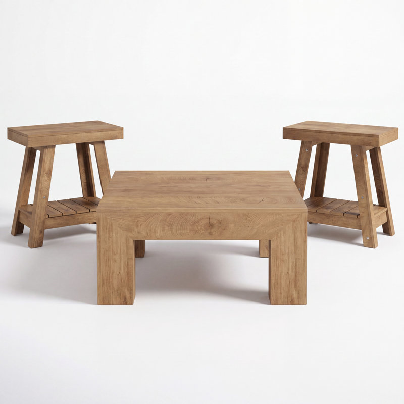 Ensemble de 3 petites tables basses - Table basse carrée 39,37 "avec pieds robustes et table de bout à 2 niveaux