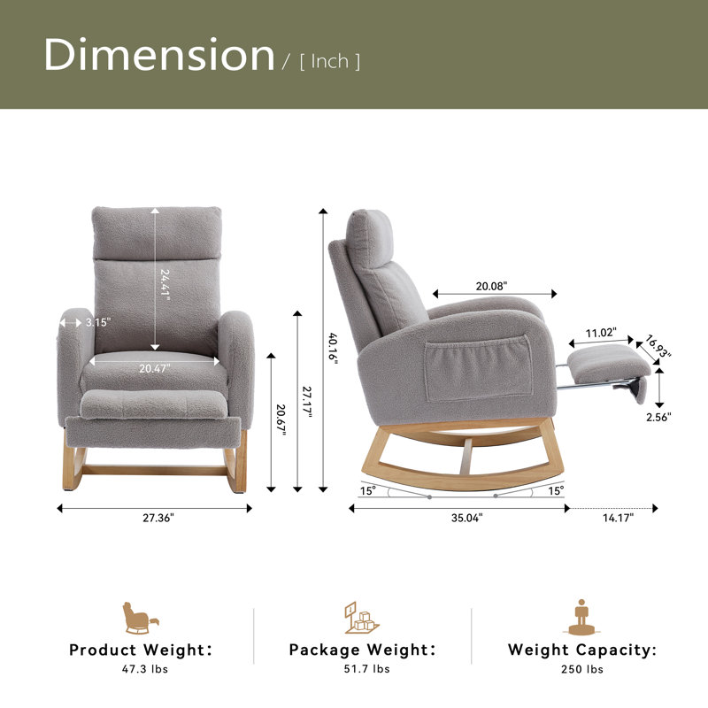 Chaise berçante Teddy, Gris clair
