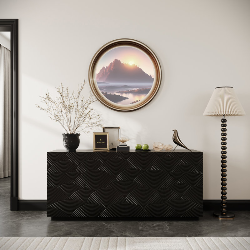 Buffet d'appoint 4 portes avec rangement moderne et luxueux, noir
