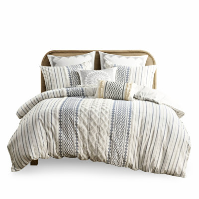 King/ King Cotton Chenille Duvet Cover - Multicolor, Overlap Opening, Warm And Soft Printed , Geometric Patterns,